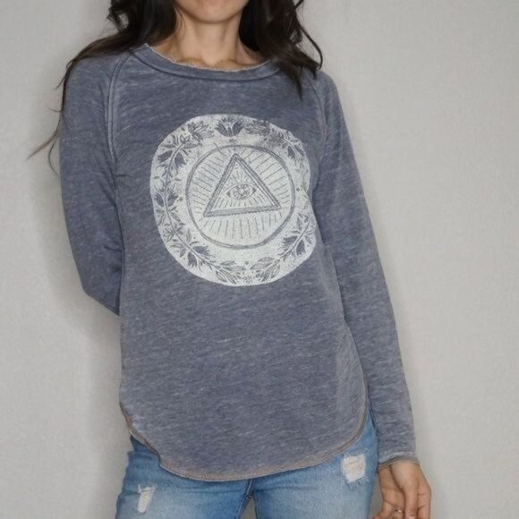 tokyo Darling Tops - Tokyo Darling Gray Vintage Inspired Sweatshirt with Cutout Super Comfortable XS